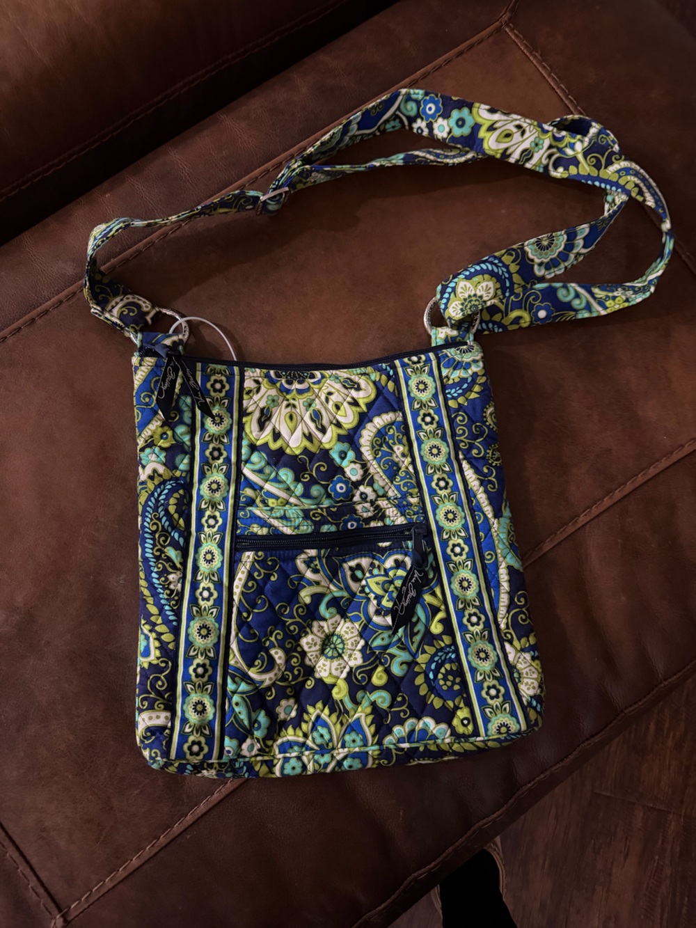 Vera Bradley Navy Blue Green Floral Quilted Crossbody Bag